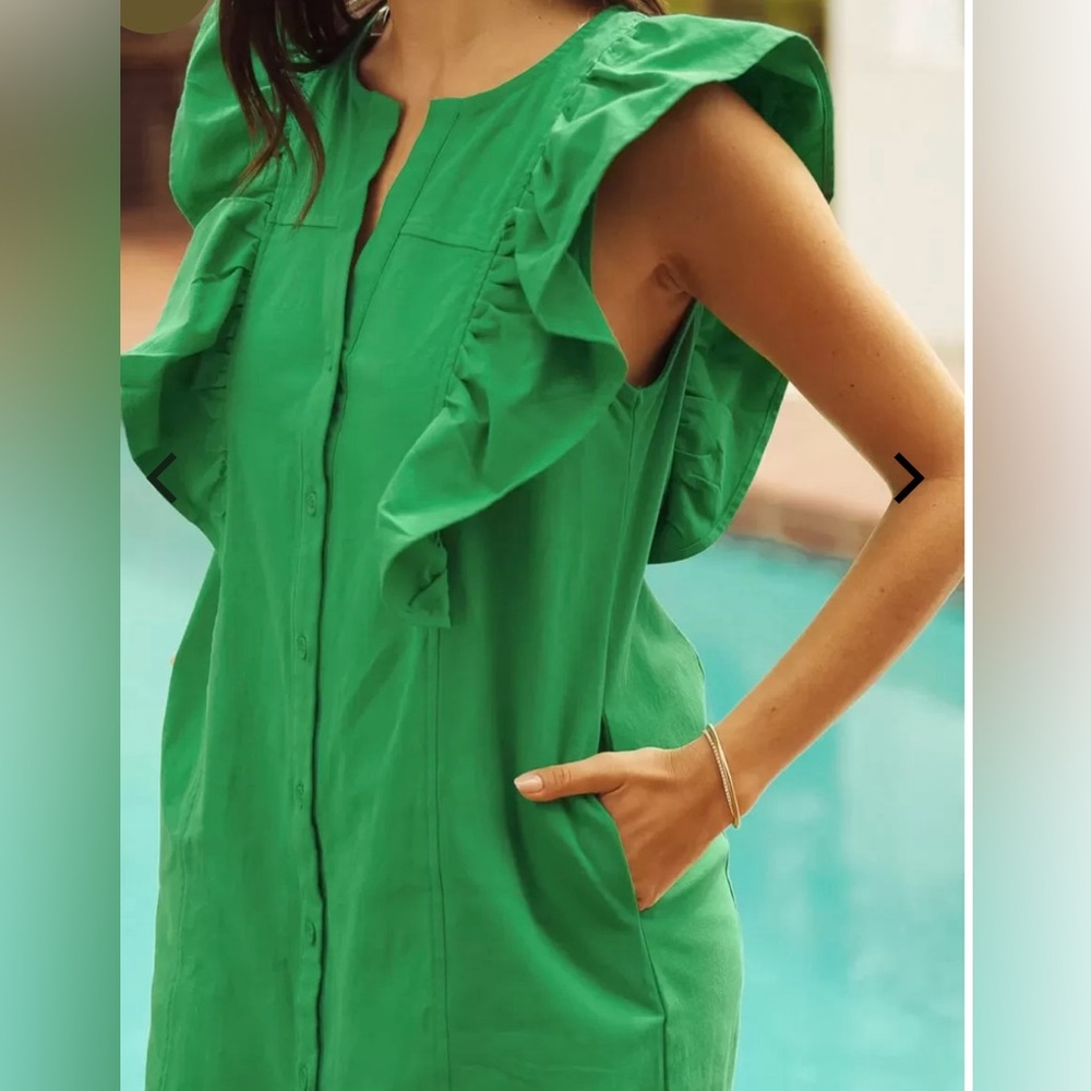BOHME Fallon Button Up Dress Size Large, Kelly Green
